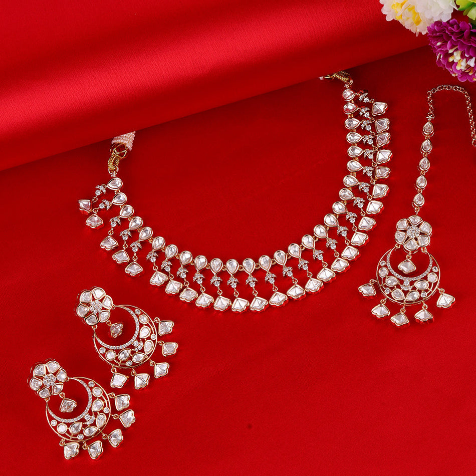 Kundan Choker Necklace in 18KT Gold Plated Silver with | Bridal Jewellery India