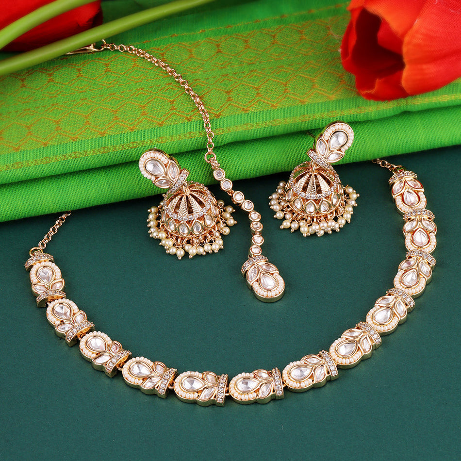 Oval Leaf Choker in 18K Gold Plated | Bridal Jewellery India
