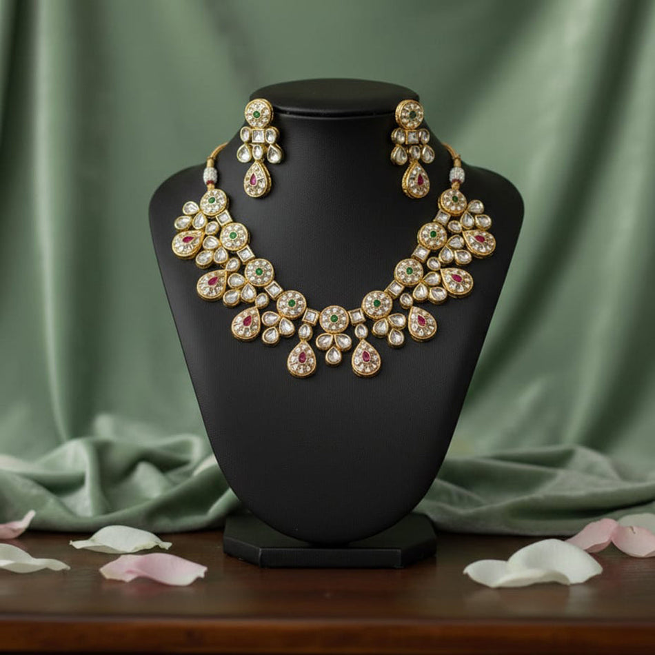 Pota Stone Choker Necklace in Premium Gold Plated | Bridal Jewellery India