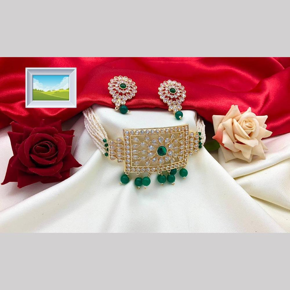 Pearl Choker in Gold Plated with Crystals | Bridal Jewellery India