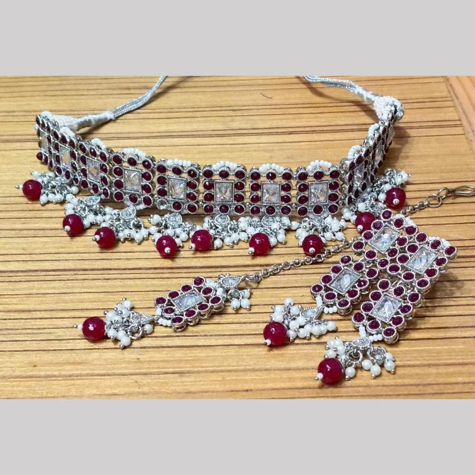 Crystal Stone Choker in Silver | Bridal Jewellery India