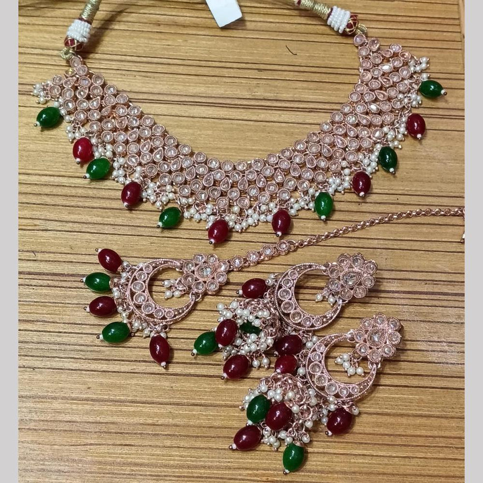 Rose Gold Plated Crystal Stone Necklace Set | Bridal Jewellery India