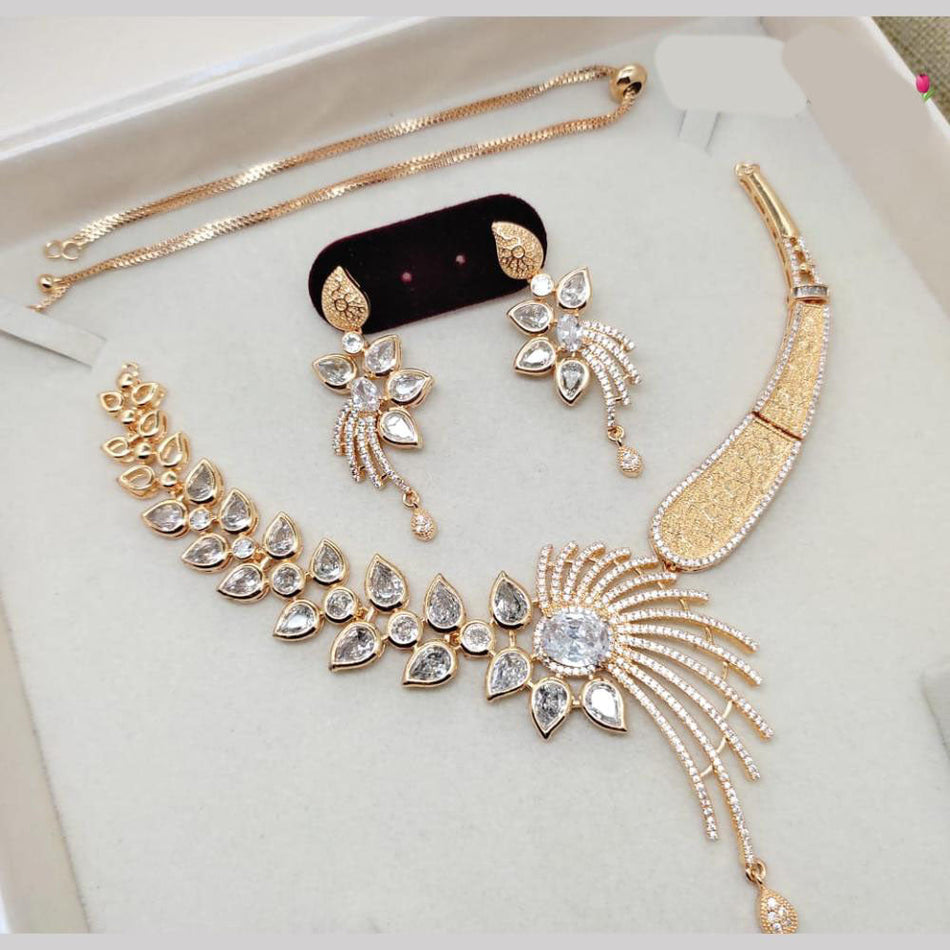 Gold Plated Necklace Set with Austrian   Crystal Stones | Bridal Jewellery India
