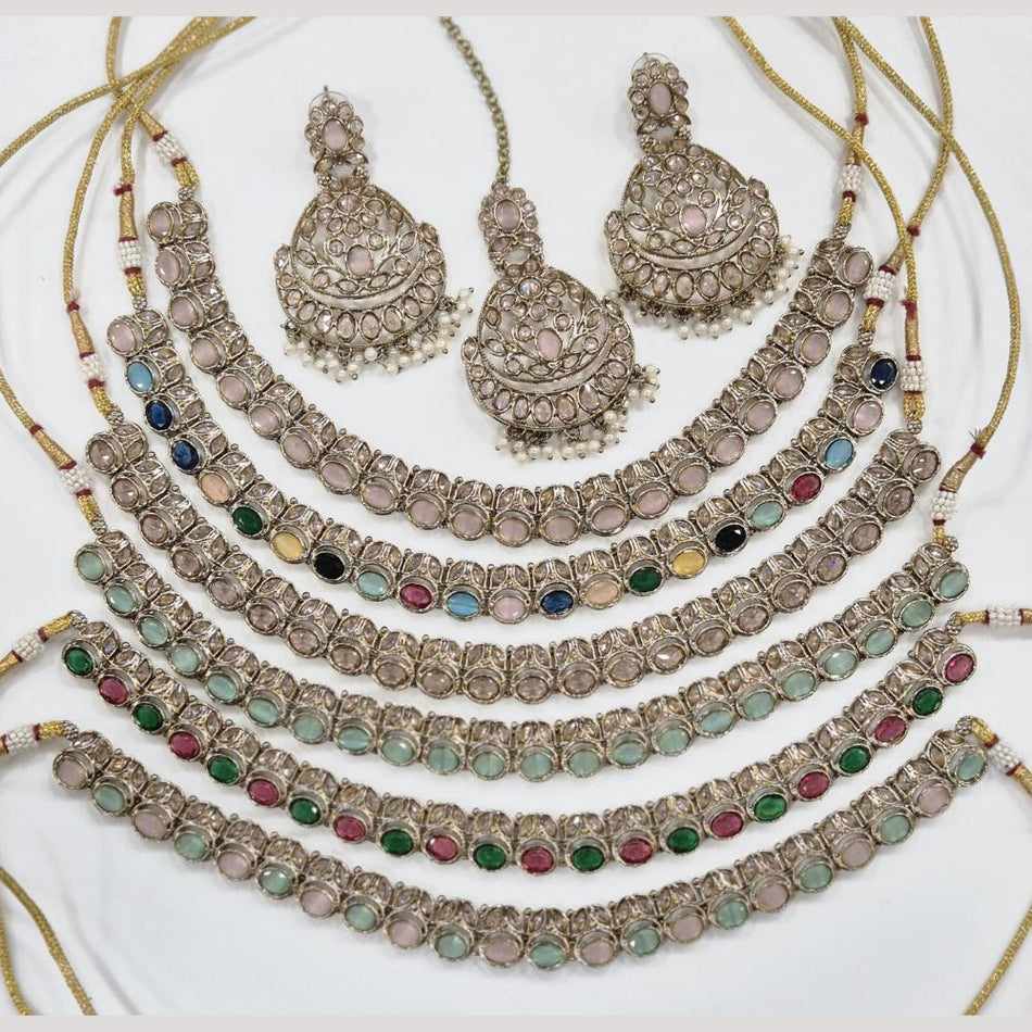 Crystal Pearl Necklace Set in Gold Plated | Bridal Jewellery India