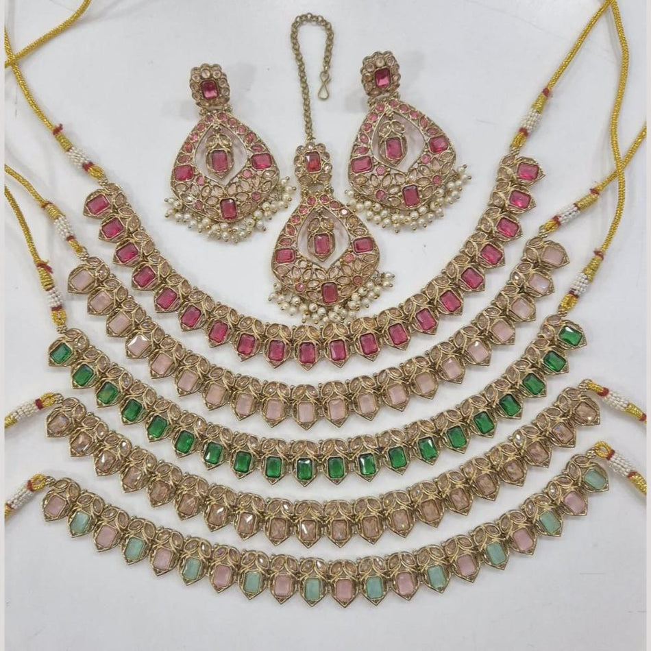 Crystal Pearl Necklace in Gold Plated | Bridal Jewellery India