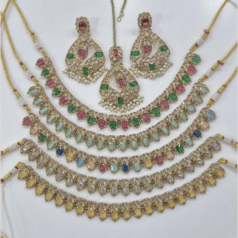 Crystal Pearl Necklace in Gold Plated | Bridal Jewellery India