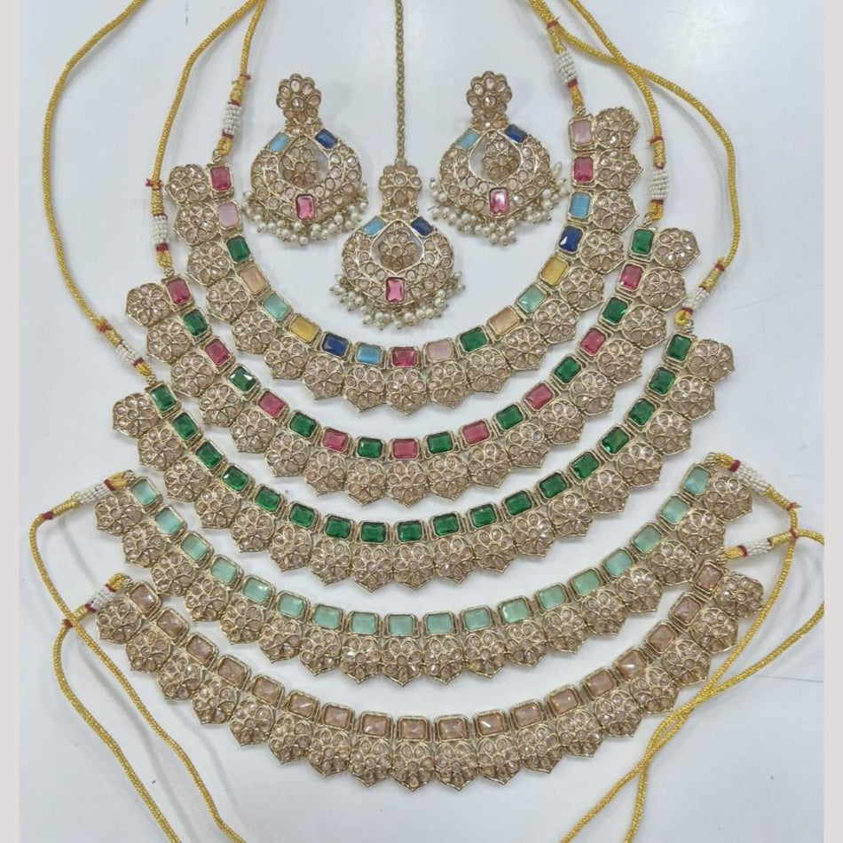 Crystal Pearl Necklace Set in Gold Plated | Bridal Jewellery India