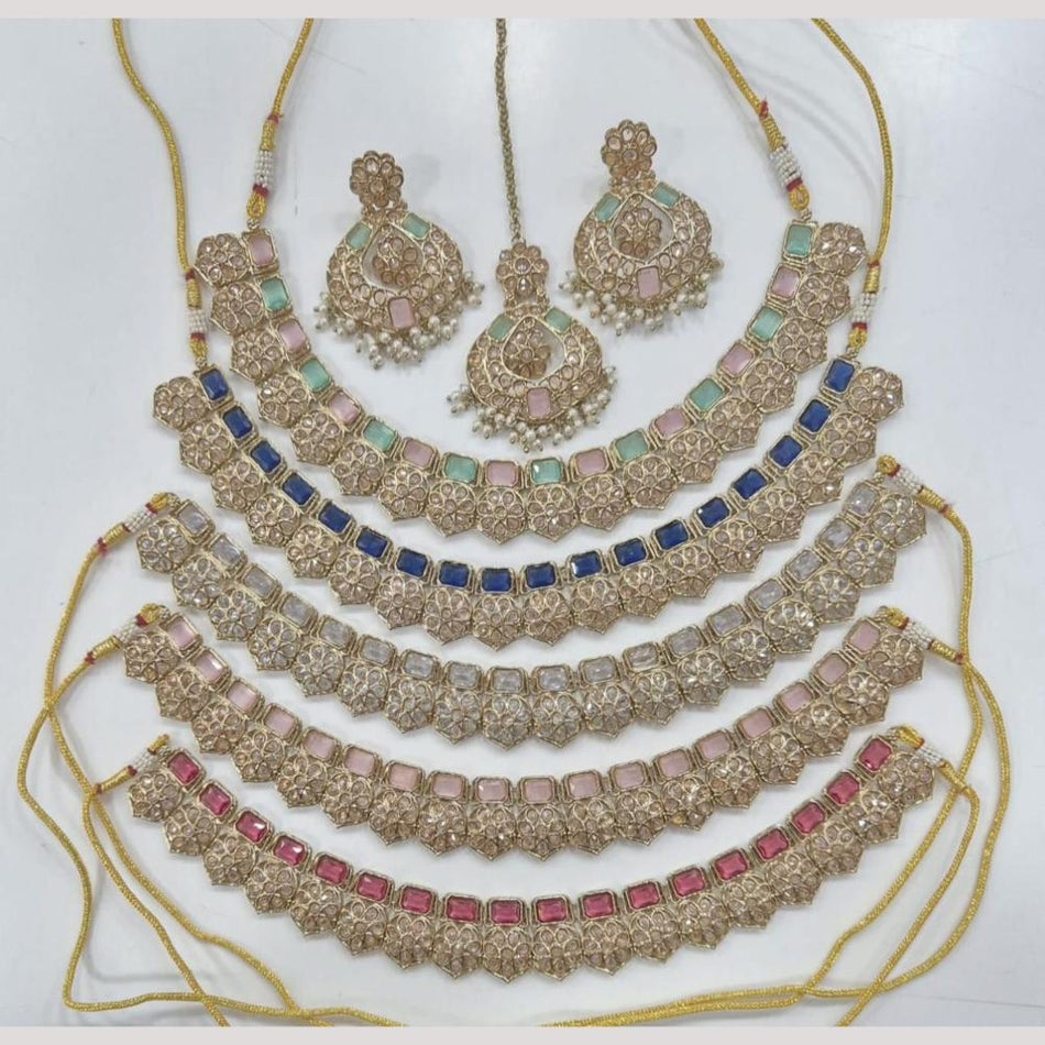 Crystal Pearl Necklace Set in Gold Plated | Bridal Jewellery India