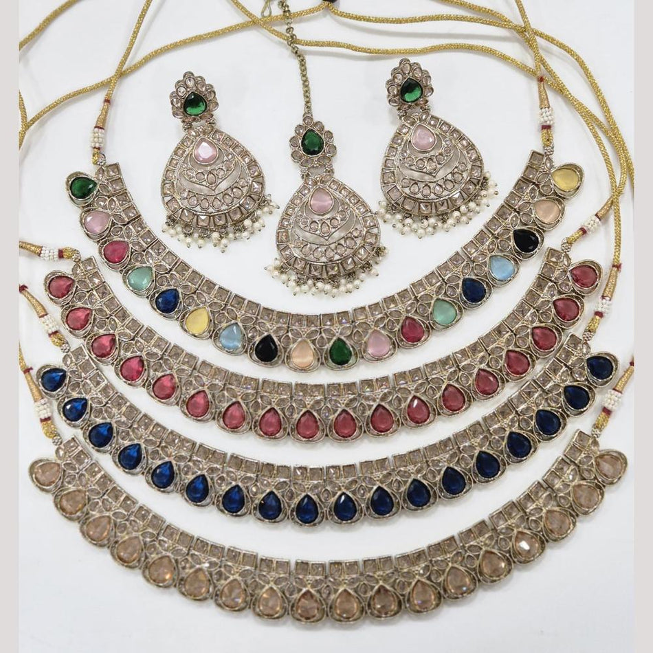 Crystal Pearl Necklace Set in Gold Plated | Bridal Jewellery India
