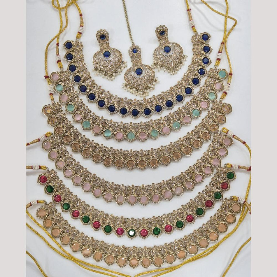 Crystal Pearl Necklace Set in Gold Plated | Bridal Jewellery India