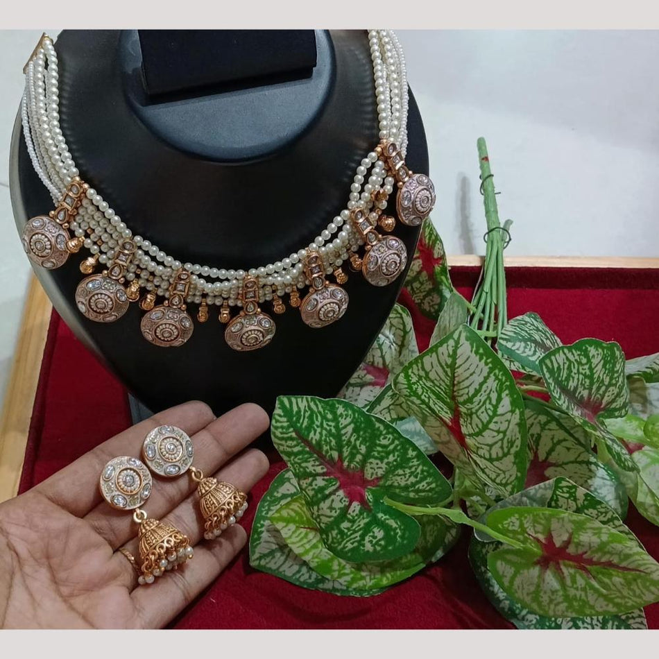 Kundan Necklace in Gold Plated with Polki Gems | Bridal Jewellery India