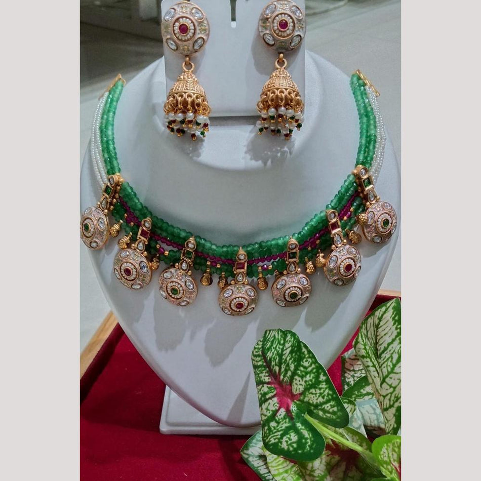 Meenakari Pota Necklace in Gold Plated | Bridal Jewellery India