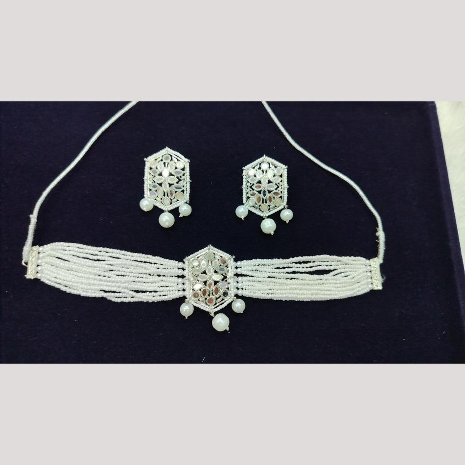 Mirror   Pearl Choker in Silver | Bridal Jewellery India