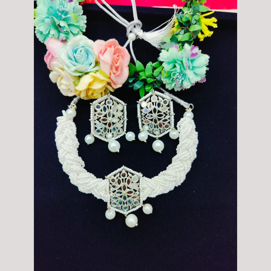 Mirror Pearl Necklace in Silver | Bridal Jewellery India