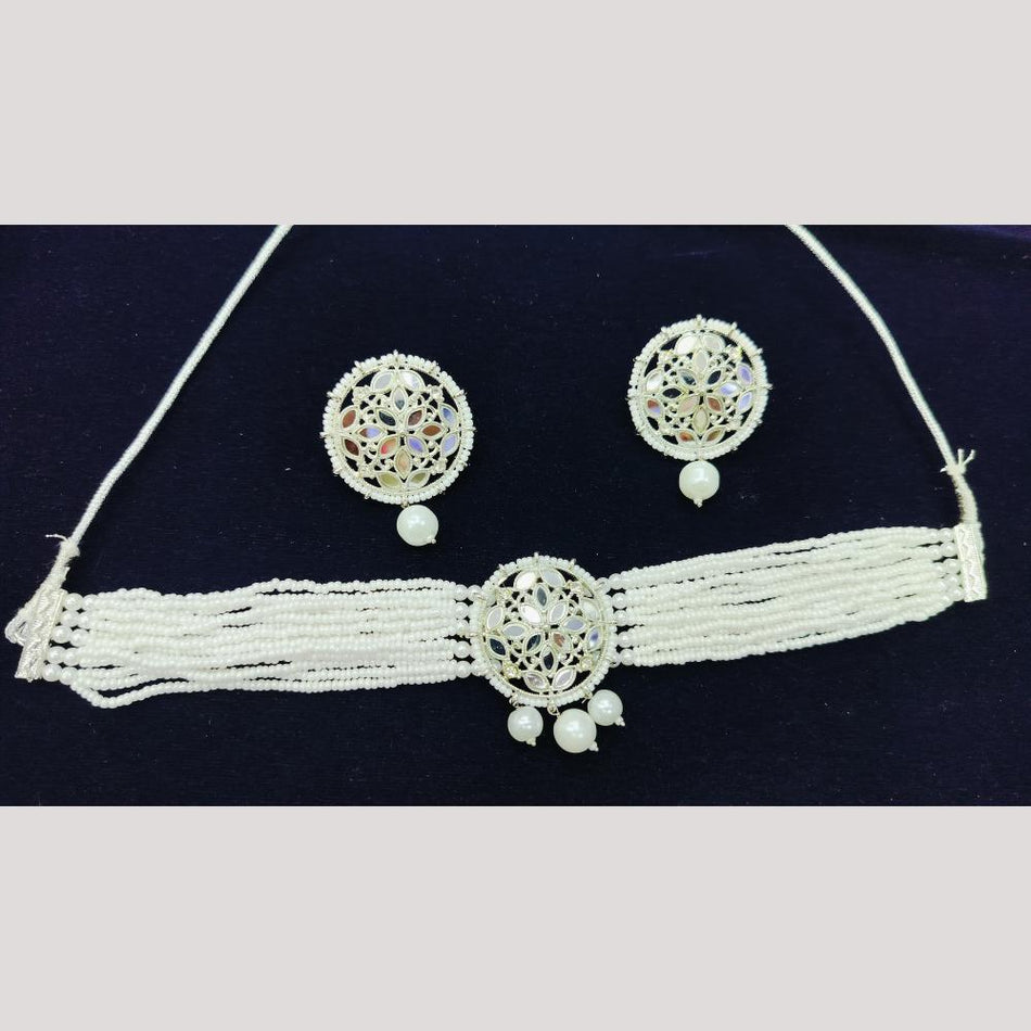Mirror And Pearl Choker in Silver | Bridal Jewellery India