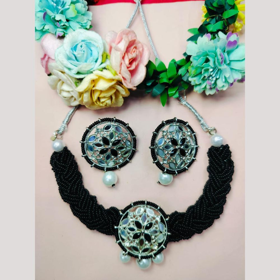 Mirror Pearl Necklace in Silver | Bridal Jewellery India
