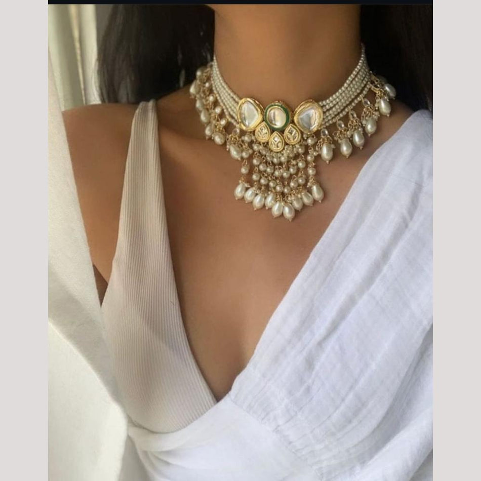 Kundan Choker Necklace in Gold Plated | Bridal Jewellery India