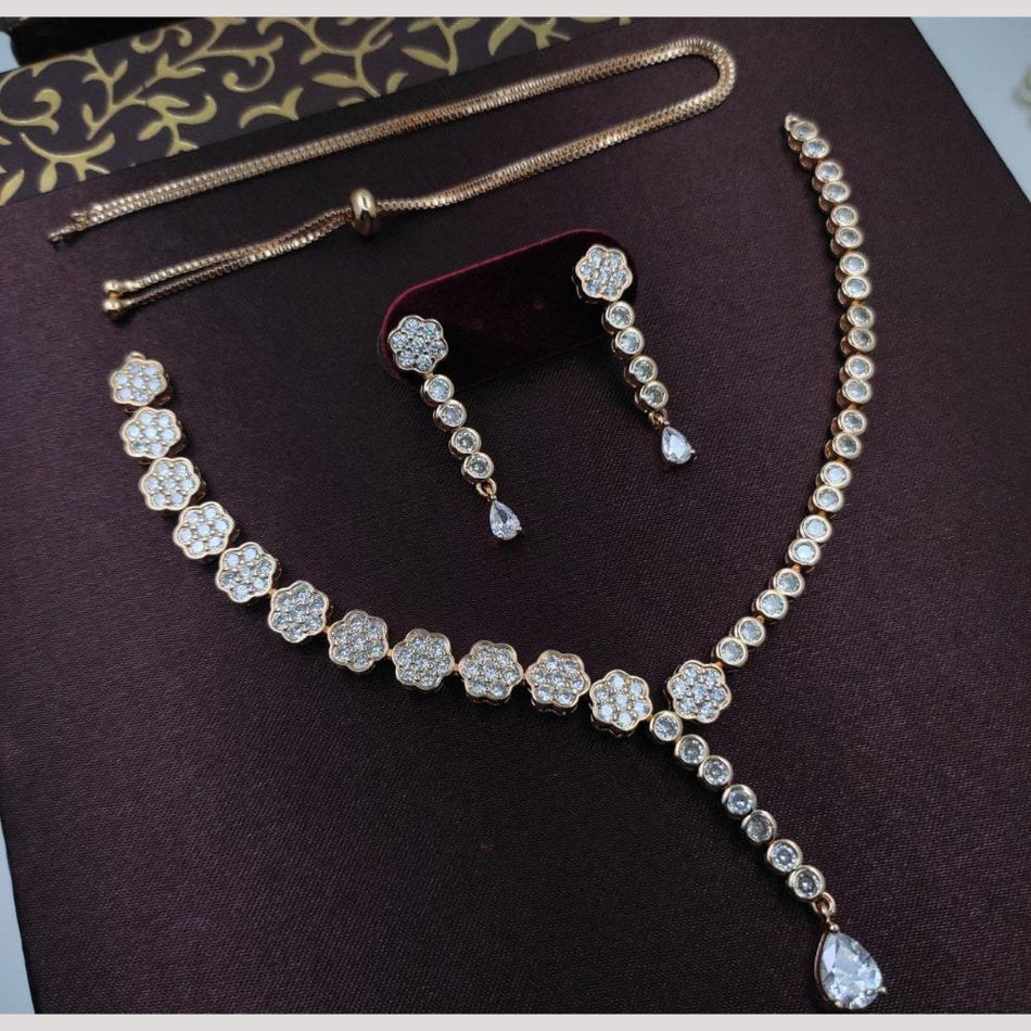 Gold Plated American Diamants Necklace Set | Bridal Jewellery India