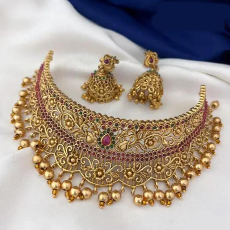 Pota Stone Choker Necklace in Gold Plated | Bridal Jewellery India