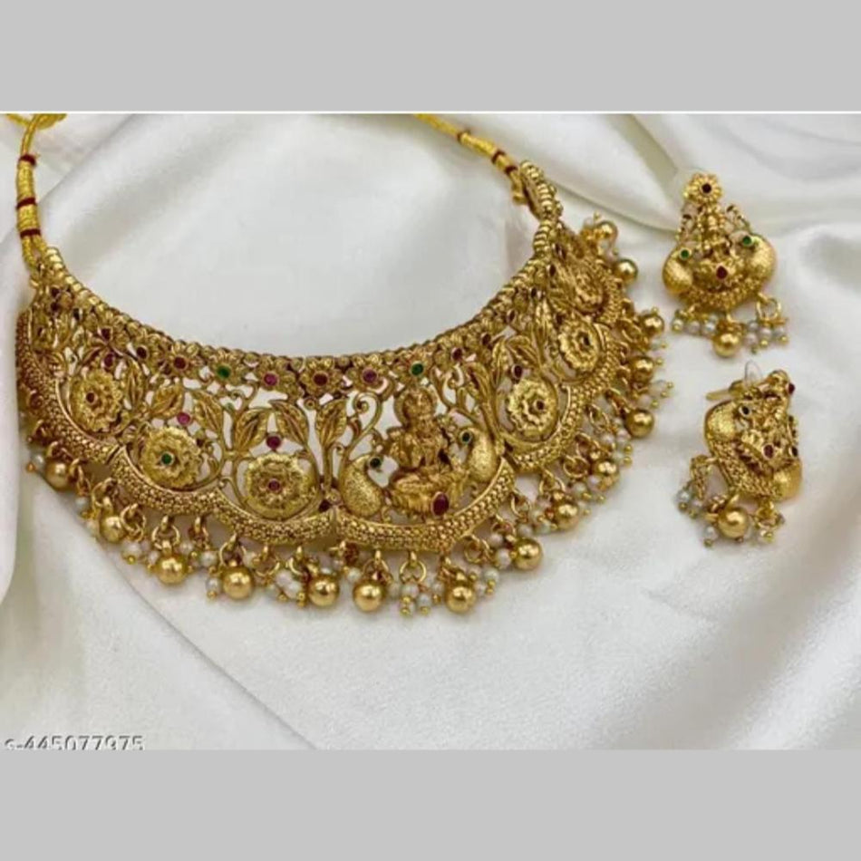 Gold Plated Temple Choker with Pearls | Bridal Jewellery India