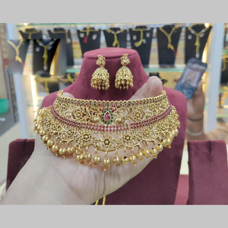 Rose Gold Plated Pota Stone Choker Necklace | Bridal Jewellery India