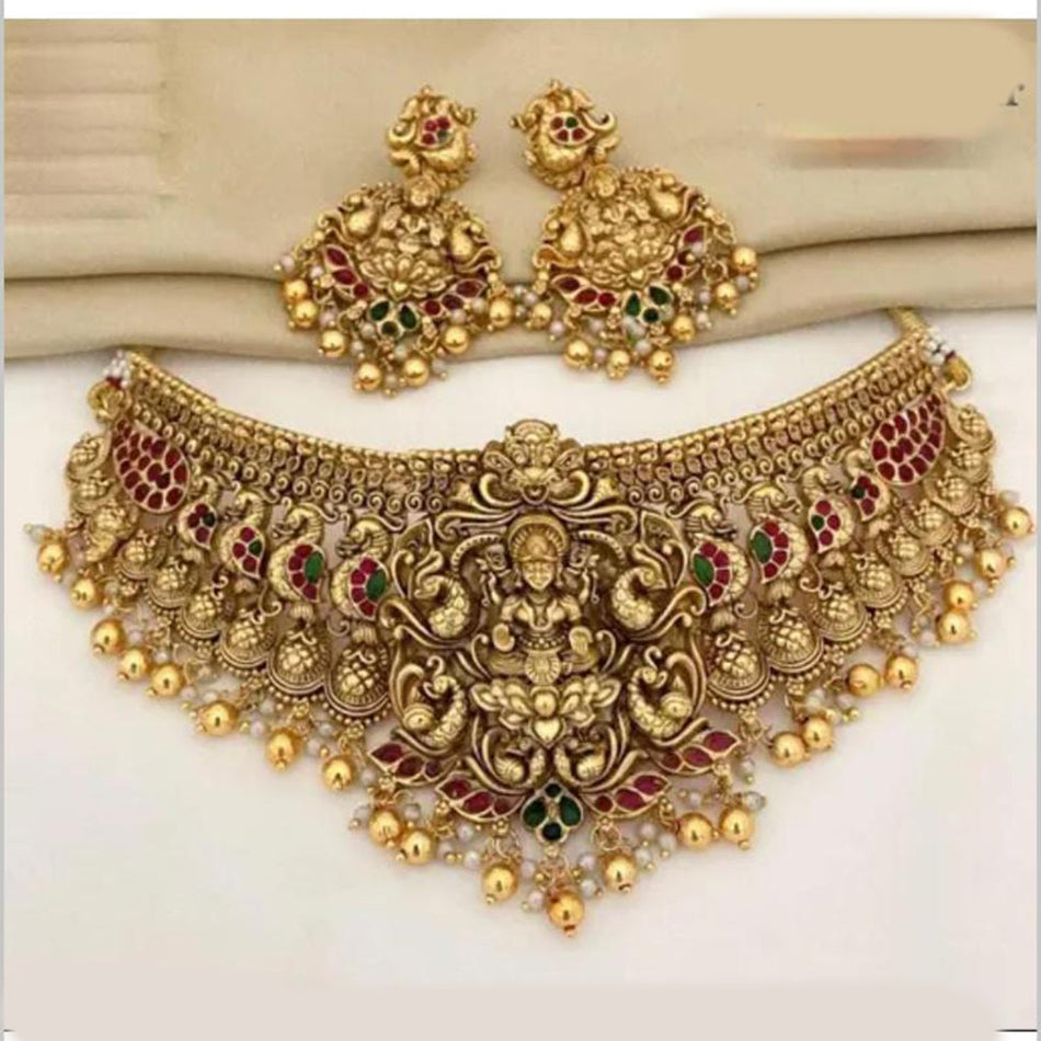 Pota Stone Choker Necklace in Gold Plated | Bridal Jewellery India