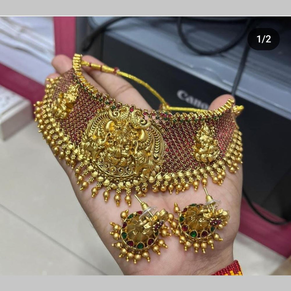 Pota Stone Choker Necklace in Gold Plated | Bridal Jewellery India