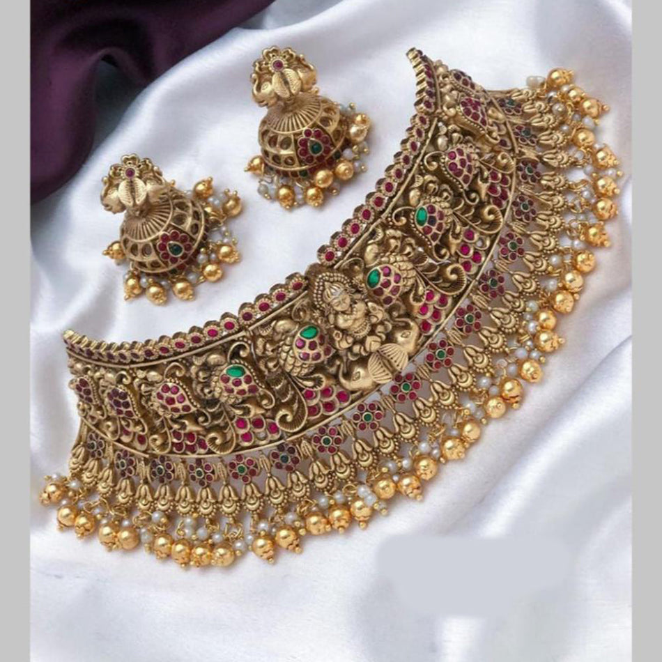 Gold Plated Pota Stone Choker Necklace for Bridal | Bridal Jewellery India