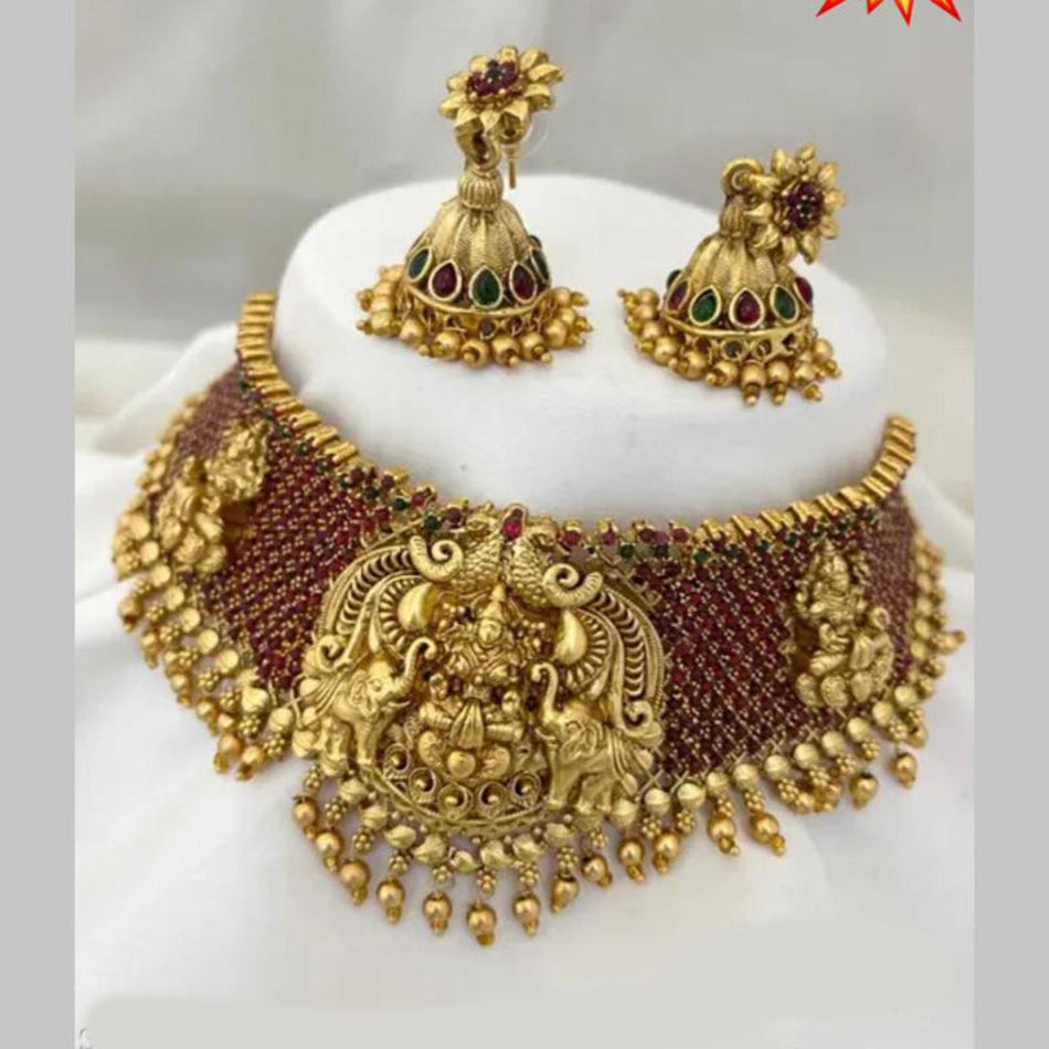 Gold Plated Pota Stone Choker Necklace Set | Bridal Jewellery India