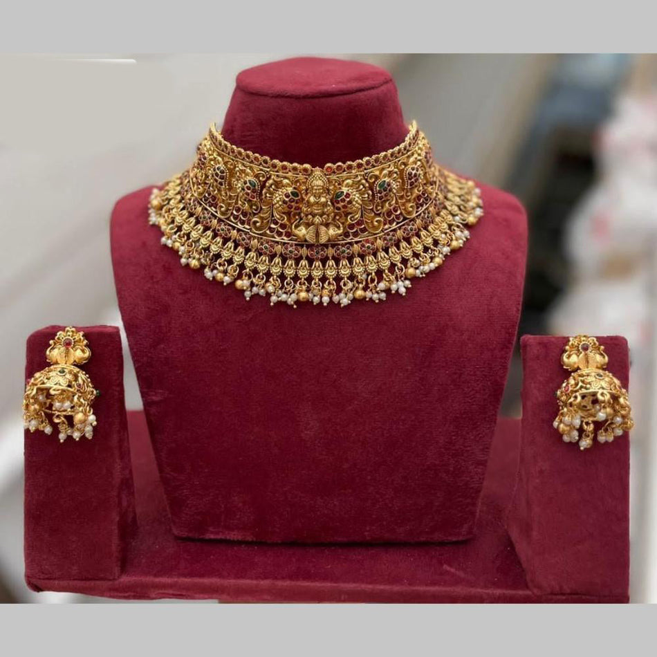 Gold Plated Pota Stone Choker Necklace | Bridal Jewellery India