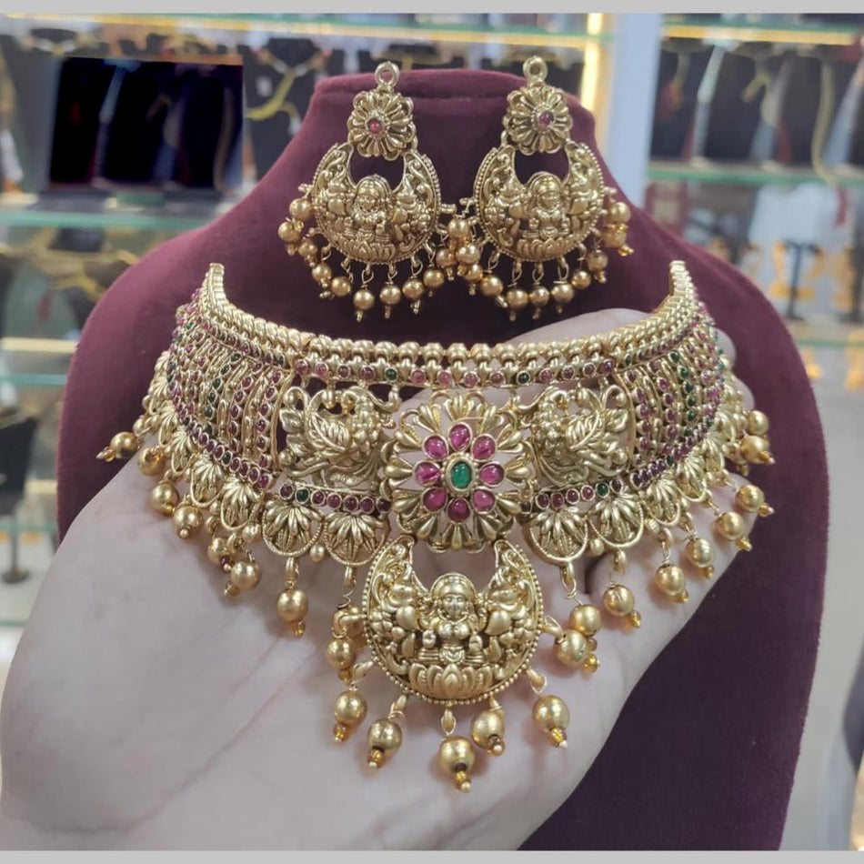 Gold Plated Pota Stone Choker Necklace | Bridal Jewellery India