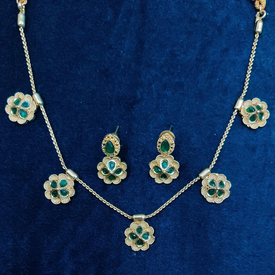 Gold Plated Pota Stone Necklace Set | Bridal Jewellery India