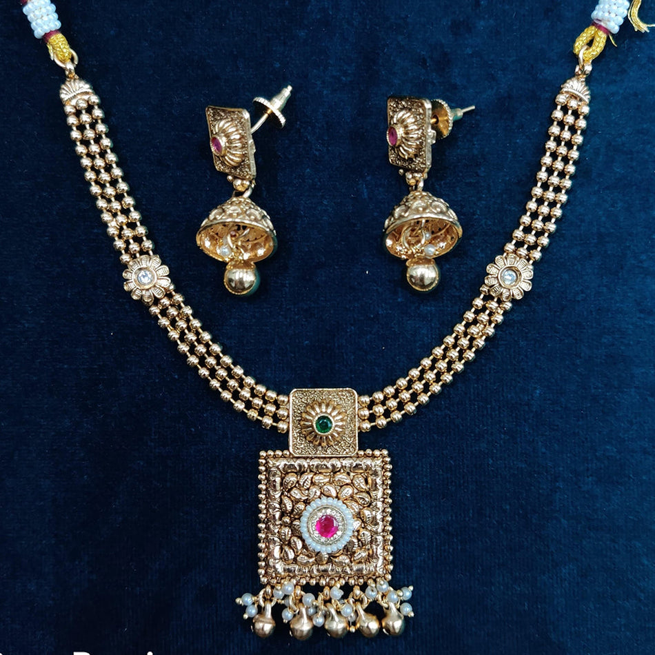 Gold Plated Pota Stone Beads Necklace Set | Bridal Jewellery India