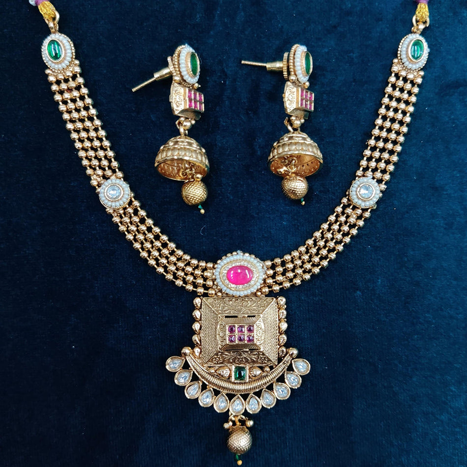 Gold Plated Pota Stone Necklace Set | Bridal Jewellery India