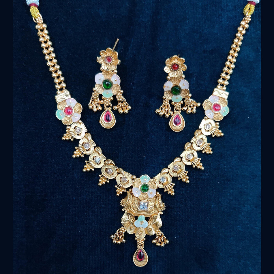 Meenakari Pota Stone Necklace in Gold Plated | Bridal Jewellery India