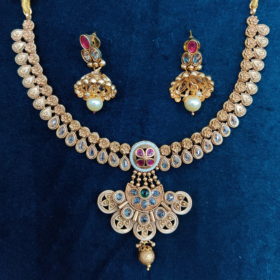 Pota Stone Necklace in Gold Plated | Bridal Jewellery India