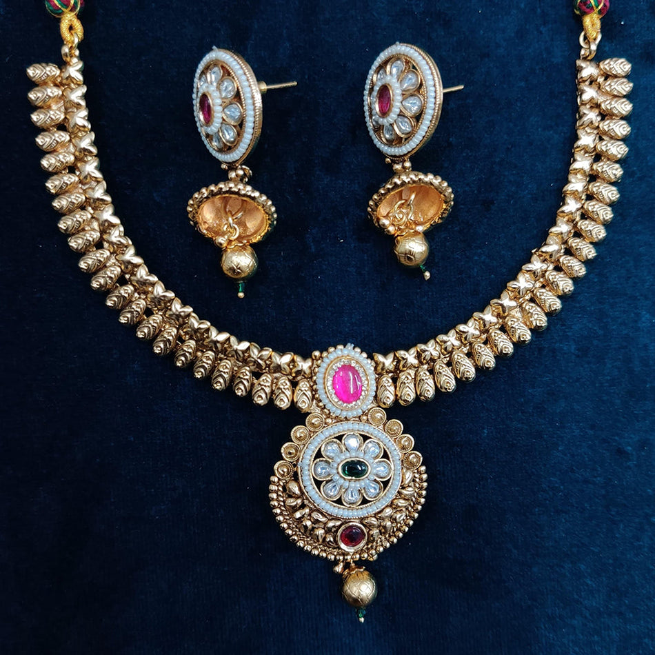 Gold Plated Pota Stone Necklace for Bridal | Bridal Jewellery India