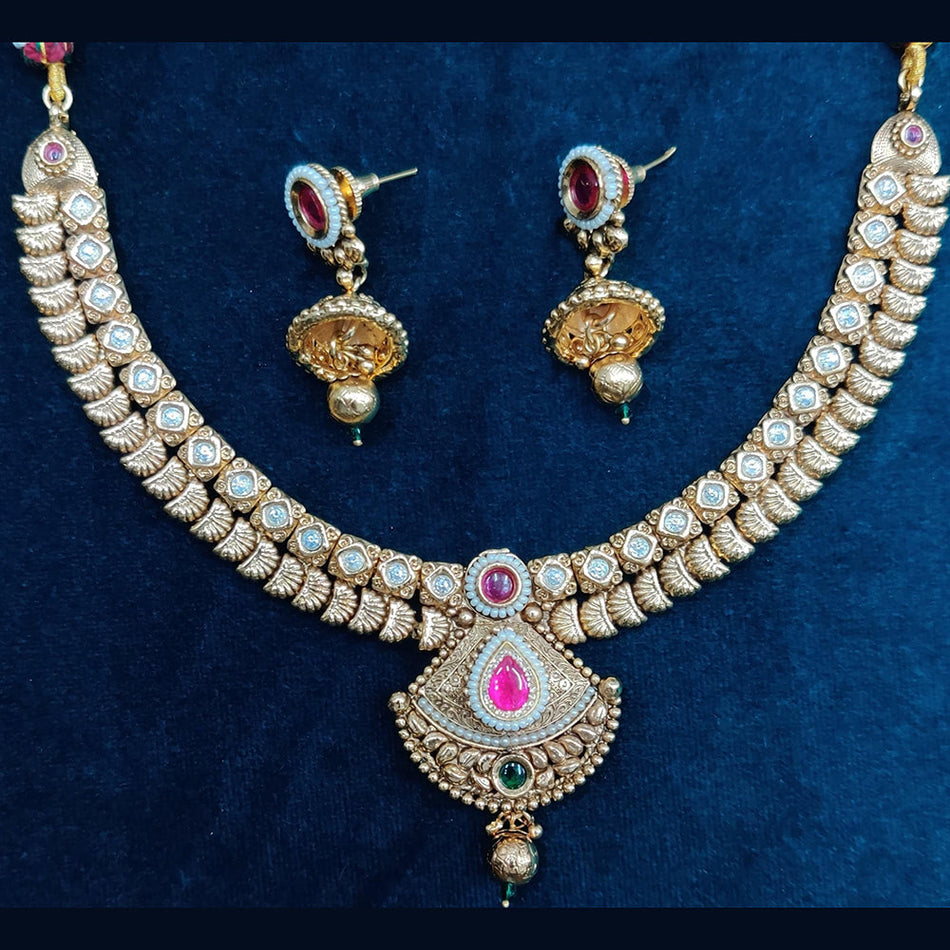 Gold Plated Pota Stone Necklace for Bridal | Bridal Jewellery India