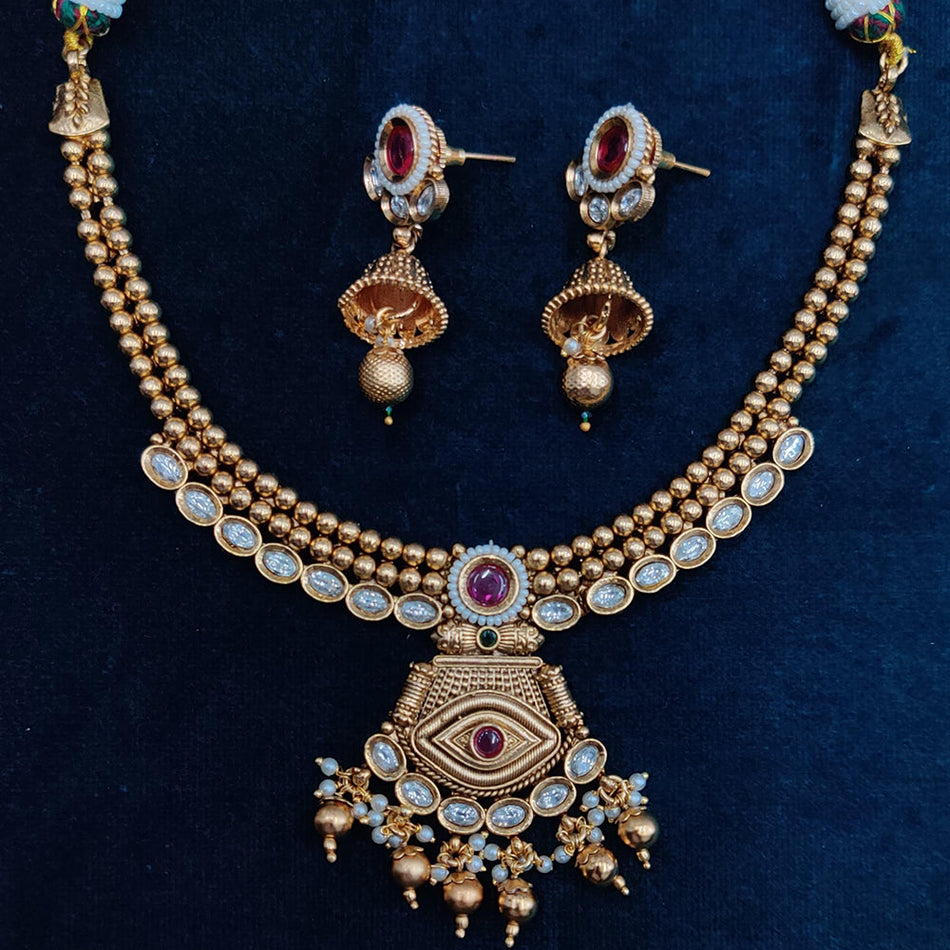 Gold Plated Pota Stone Choker Necklace | Bridal Jewellery India