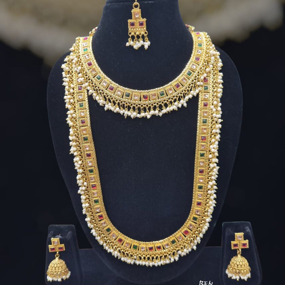 Pota Stone and Pearl Necklace in Gold Tone | Bridal Jewellery India
