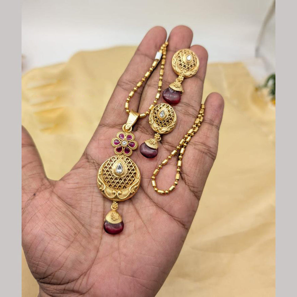 Gold Plated Pota Stone Chain Necklace | Bridal Jewellery India