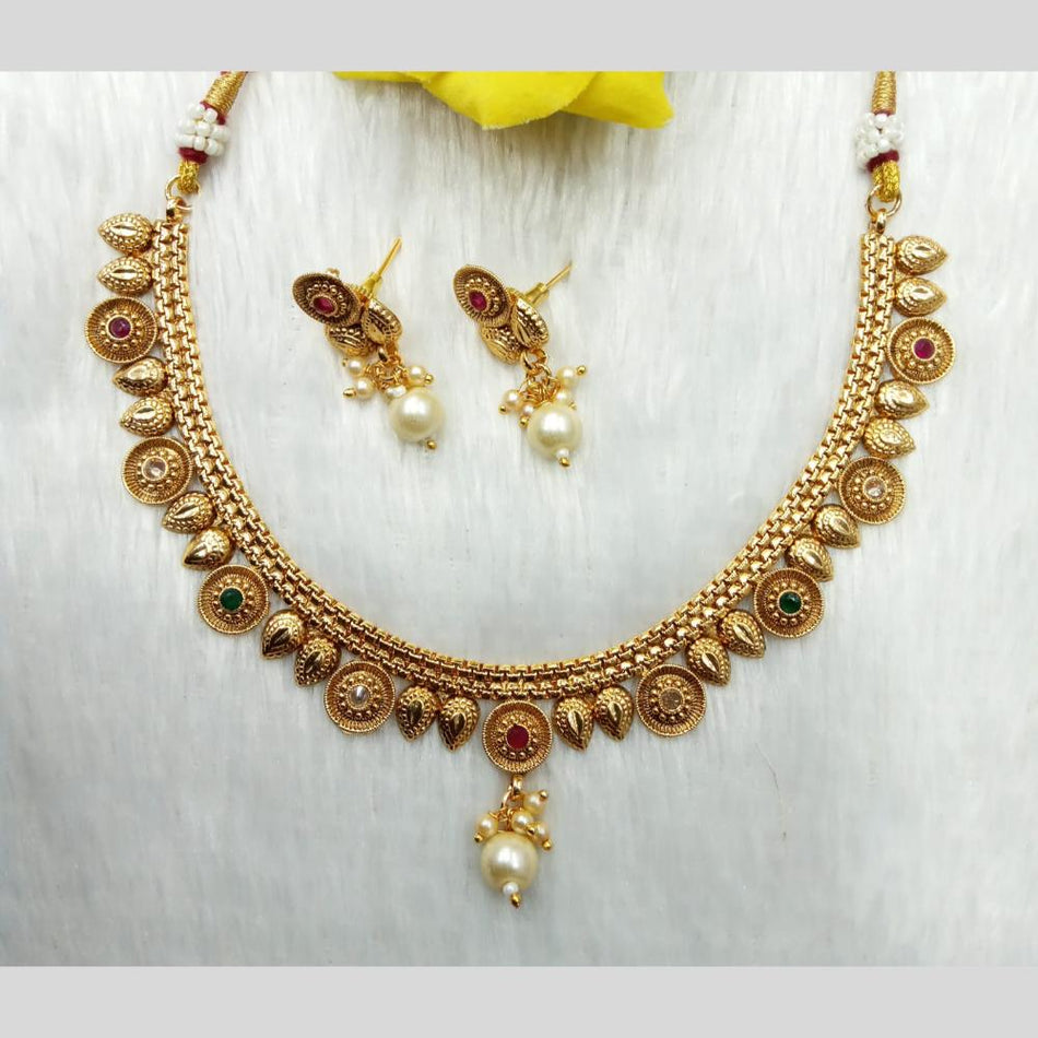 Pota Stone and Pearl Necklace in Gold Plated | Bridal Jewellery India