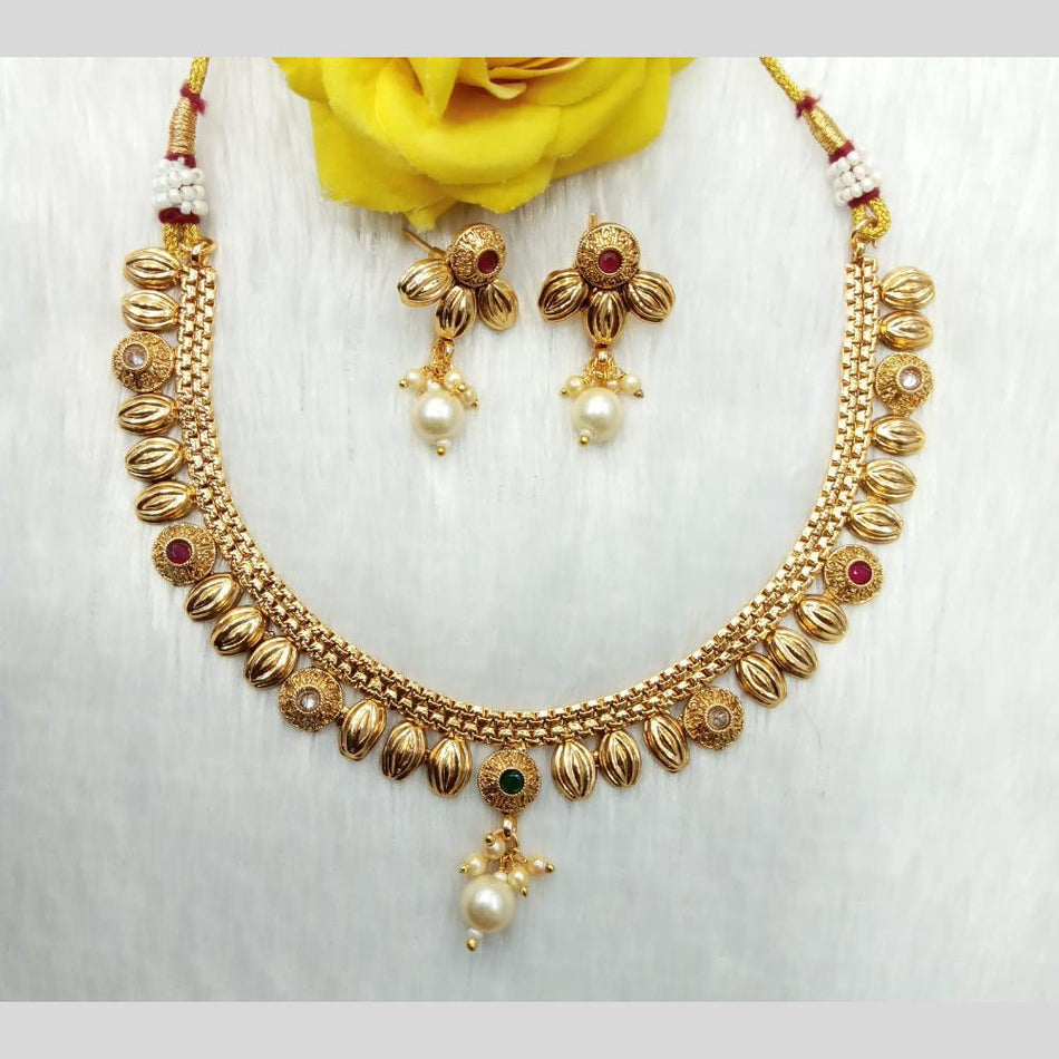 Pota Stone and Pearl Necklace in Gold Plated | Bridal Jewellery India