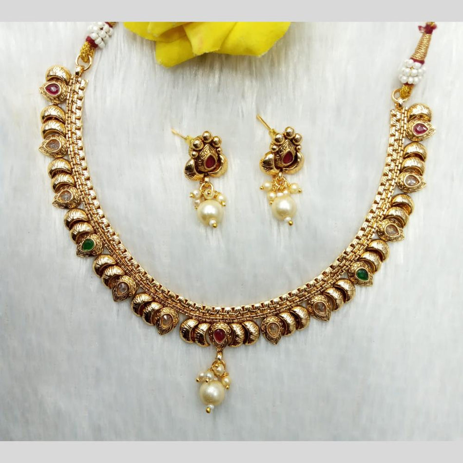 Pota Stone   Pearl Necklace in Gold Plated | Bridal Jewellery India