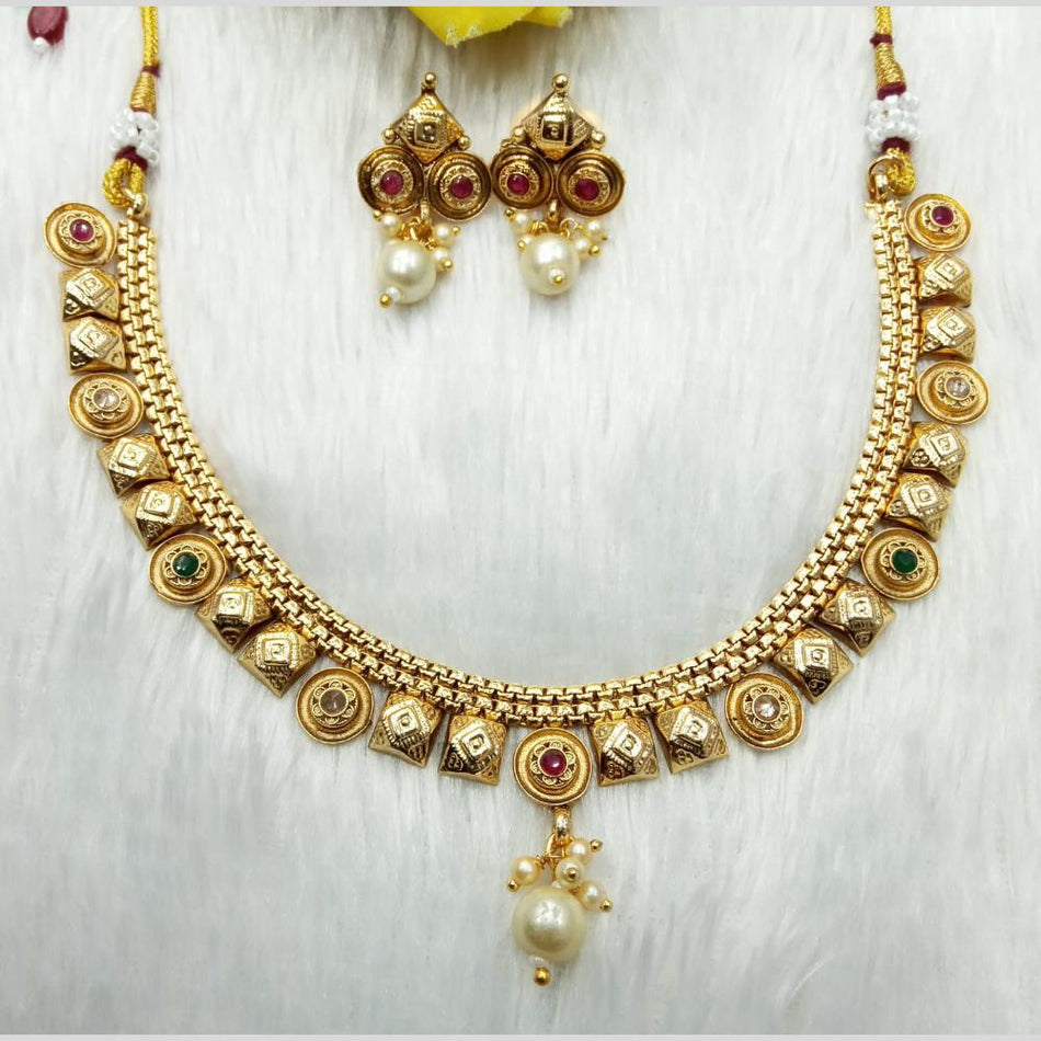 Pearl Pota Necklace in Gold Plated | Bridal Jewellery India