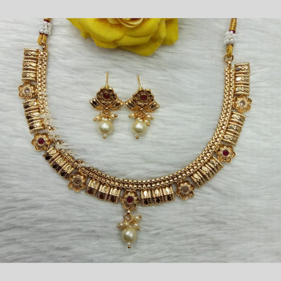 Rose Gold Plated Pota Stone   Pearl Necklace Set | Bridal Jewellery India