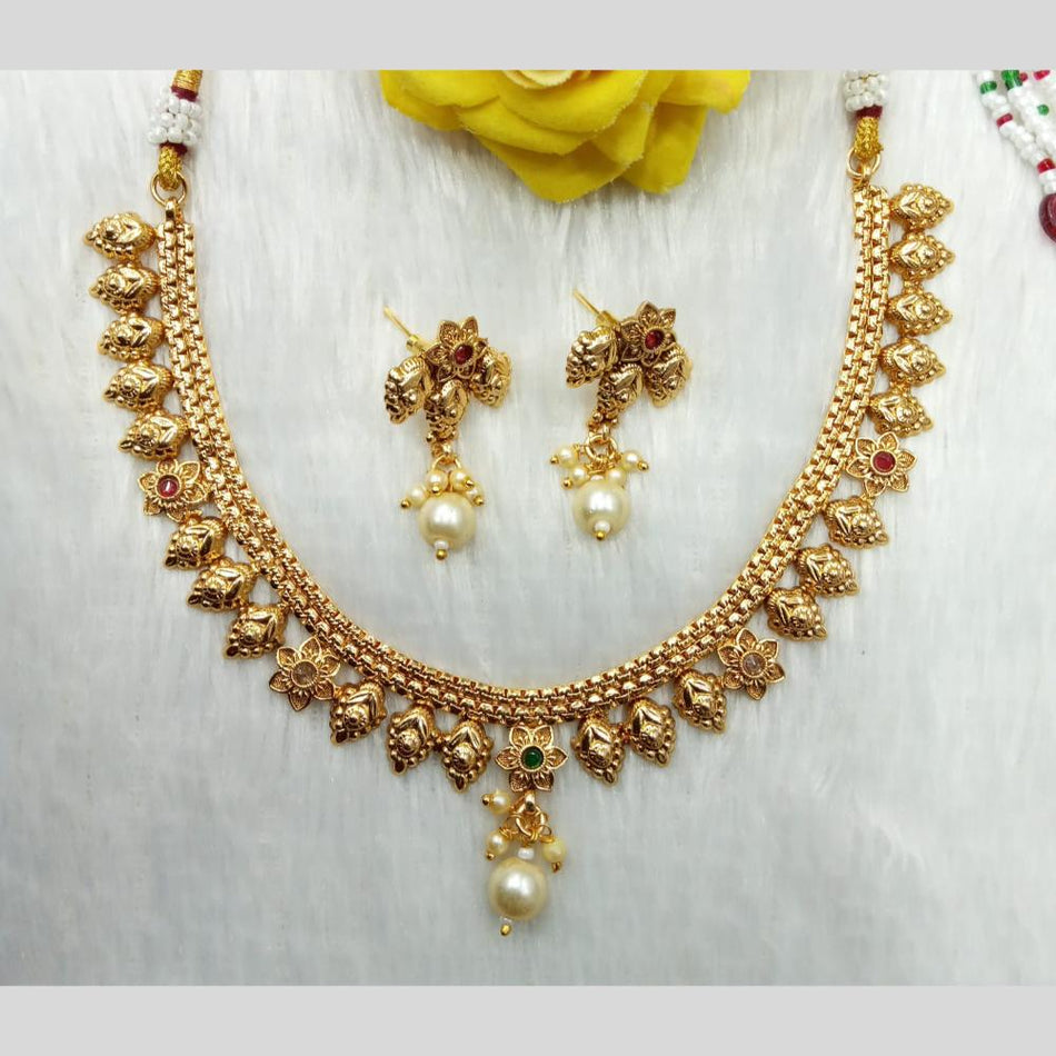 Pota Stone and Pearl Necklace in Gold Plated | Bridal Jewellery India