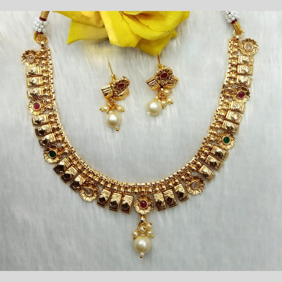 Gold Plated Pota Stone   Pearl Necklace Set | Bridal Jewellery India