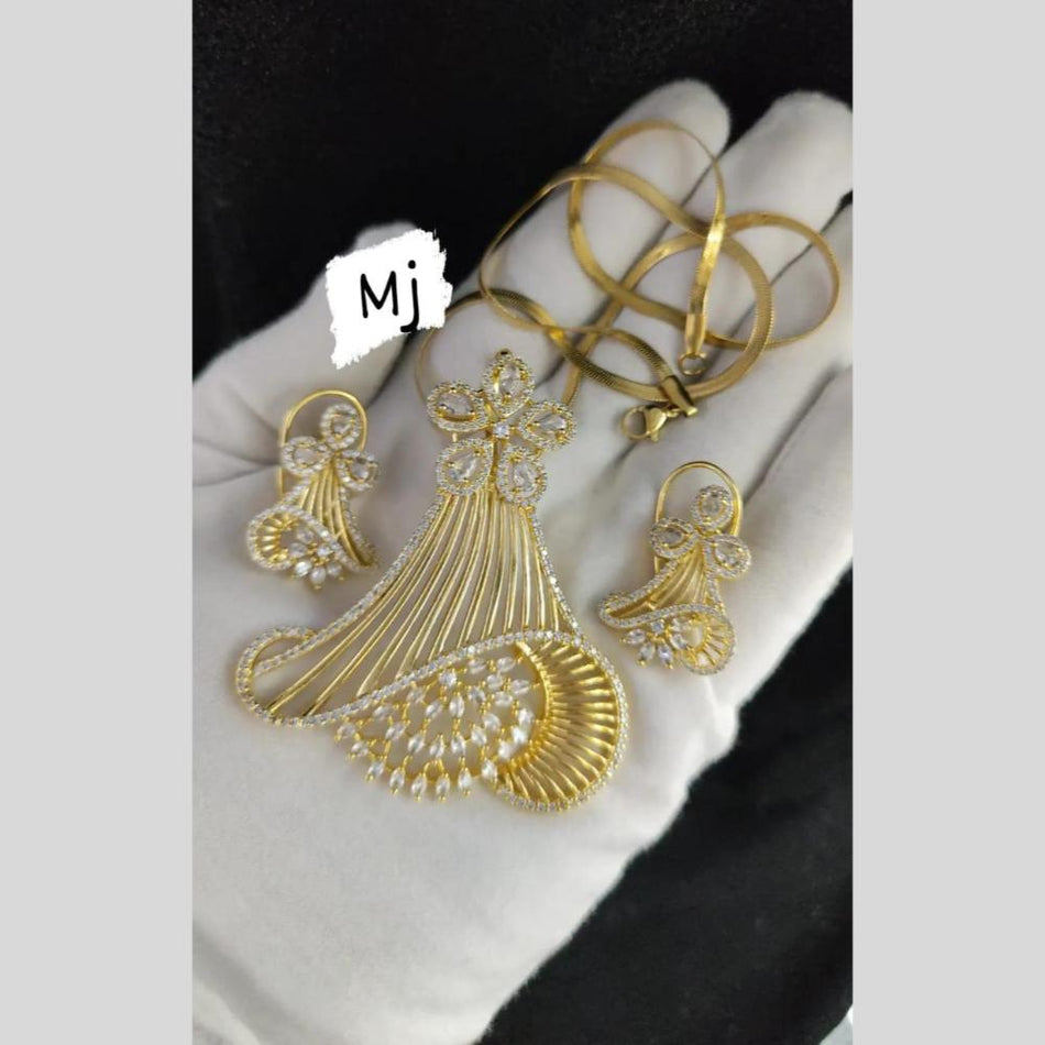 Gold Plated Chain with Austrian Stone Necklace | Bridal Jewellery India