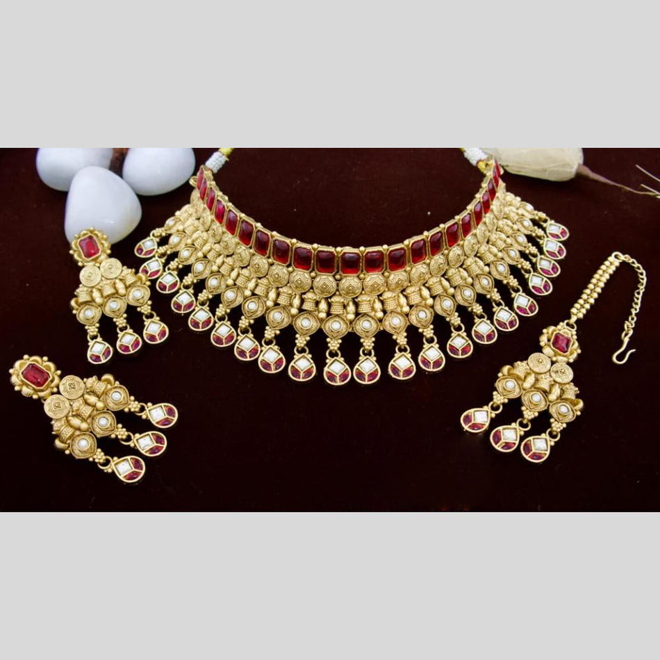 Gold Plated Pota Stone Choker Necklace Set for Occasion | Bridal Jewellery India